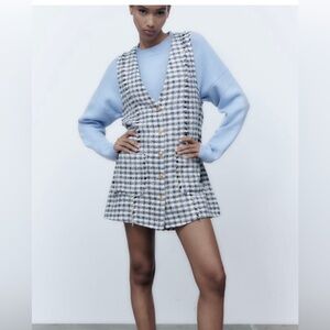 Zara Women's Textured Tweed Gingham Plaid Mini dress